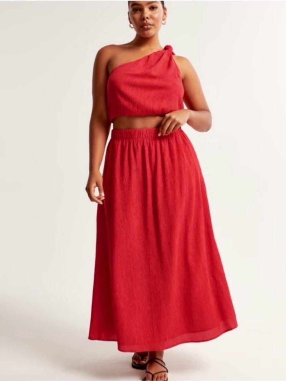 Abercrombie & Fitch Red One-Shoulder Maxi Skirt Set